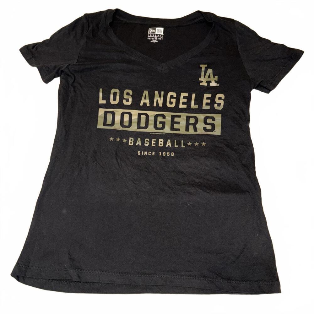 New Era Los Angeles Dodgers Black V-Neck T-Shirt MLB Woman’s Small Baseball Tee